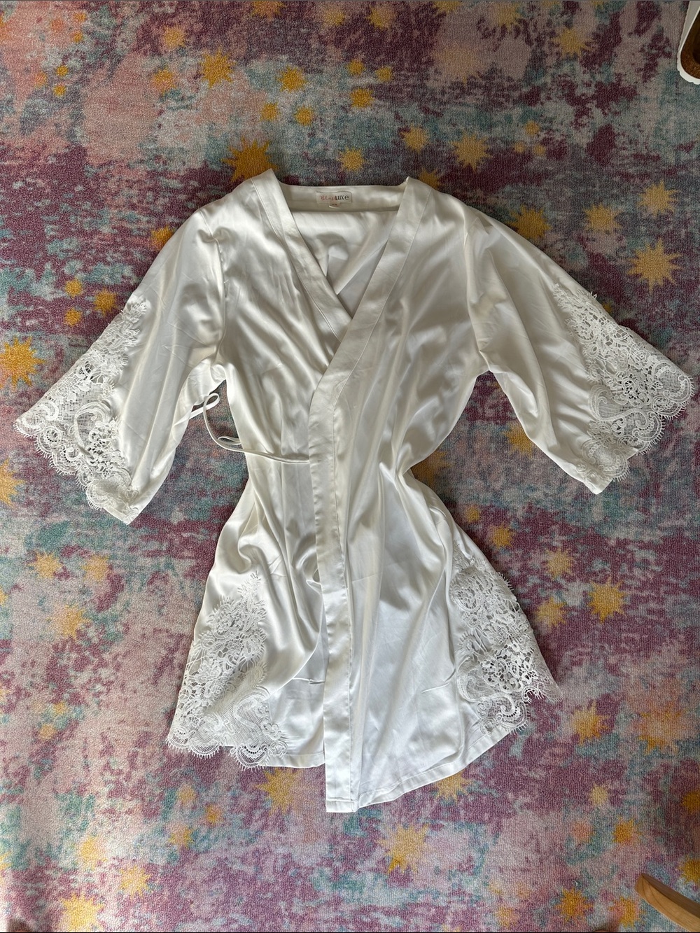 BlushLuxeCo Silky Lace-Trim Bridal Robe - White